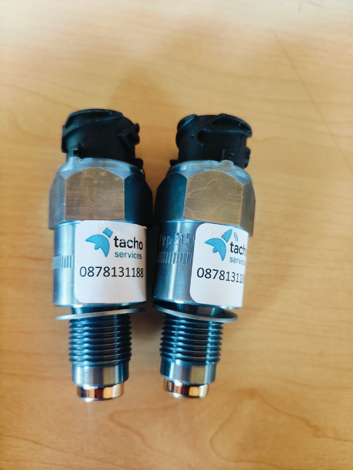 VDO tachograph speed sensors supplied by Tacho Services, with threaded metal mounting bodies